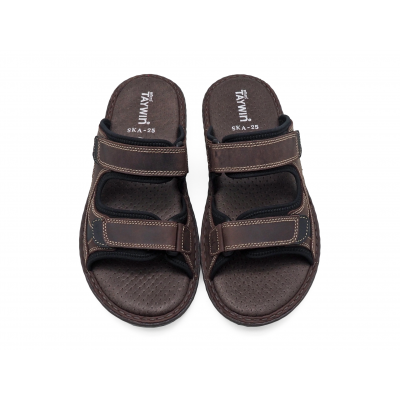 รองเท้าแตะ SKA-25 หนังนูบักออยล์ตาล-นูบักออยล์ดำ-ตาข่ายเทา